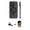 MARSİLYAN™- iPhone 14 Pro Max Kılıf Pusula Minimal Koleksiyonu - Siyah Buffer Cam Ekran Koruyucu + Gümüş Bilvis Titan Kamera Lens