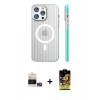 MARSİLYAN™- iPhone 14 Pro Max Kılıf Pusula Minimal Koleksiyonu - Siyah Buffer Cam Ekran Koruyucu + Gümüş Bilvis Titan Kamera Lens