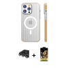 MARSİLYAN™- iPhone 14 Pro Max Kılıf Pusula Minimal Koleksiyonu - Siyah Buffer Cam Ekran Koruyucu + Raze Metal Kamera Lens - GS