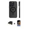 MARSİLYAN™- iPhone 14 Pro Max Kılıf Pusula Minimal Koleksiyonu - Siyah Buffer Hayalet Cam Ekran Koruyucu + Gold Raze Metal Kamera Lens