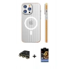 MARSİLYAN™- iPhone 14 Pro Max Kılıf Pusula Minimal Koleksiyonu - Siyah Buffer Hayalet Cam Ekran Koruyucu + Gold Raze Metal Kamera Lens