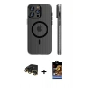 MARSİLYAN™- iPhone 14 Pro Max Kılıf Pusula Minimal Koleksiyonu - Siyah Buffer Hayalet Cam Ekran Koruyucu + Gold Raze Metal Kamera Lens