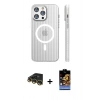 MARSİLYAN™- iPhone 14 Pro Max Kılıf Pusula Minimal Koleksiyonu - Siyah Buffer Hayalet Cam Ekran Koruyucu + Gold Raze Metal Kamera Lens