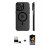 MARSİLYAN™- iPhone 14 Pro Max Kılıf Pusula Minimal Koleksiyonu - Siyah Buffer Hayalet Cam Ekran Koruyucu + Bilvis Titan Kamera Lens - GD