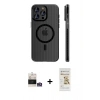 MARSİLYAN™- iPhone 14 Pro Max Kılıf Pusula Minimal Koleksiyonu - Siyah Mat Seramik Nano Ekran Koruyucu + Bilvis Titan Kamera Lens - GS