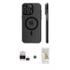 MARSİLYAN™- iPhone 14 Pro Max Kılıf Pusula Minimal Koleksiyonu - Siyah Mat Seramik Nano Ekran Koruyucu + Bilvis Titan Kamera Lens - DNMR