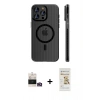 MARSİLYAN™- iPhone 14 Pro Max Kılıf Pusula Minimal Koleksiyonu - Siyah Mat Seramik Nano Ekran Koruyucu + Bilvis Titan Kamera Lens - GD