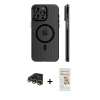 MARSİLYAN™- iPhone 14 Pro Max Kılıf Pusula Minimal Koleksiyonu - Siyah Mat Seramik Nano Ekran Koruyucu + Raze Metal Kamera Lens - GD