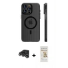 MARSİLYAN™- iPhone 14 Pro Max Kılıf Pusula Minimal Koleksiyonu - Siyah Mat Seramik Nano Ekran Koruyucu + Raze Metal Kamera Lens - GS