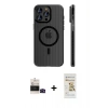 MARSİLYAN™- iPhone 14 Pro Max Kılıf Pusula Minimal Koleksiyonu - Siyah Mat Seramik Nano Ekran Koruyucu + Bilvis Titan Kamera Lens - SH