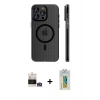 MARSİLYAN™- iPhone 14 Pro Max Kılıf Pusula Minimal Koleksiyonu - Siyah Polymer Nano Ekran Koruyucu + Bilvis Titan Kamera Lens - GS