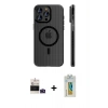 MARSİLYAN™- iPhone 14 Pro Max Kılıf Pusula Minimal Koleksiyonu - Siyah Polymer Nano Ekran Koruyucu + Bilvis Titan Kamera Lens - DNMR