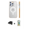 MARSİLYAN™- iPhone 14 Pro Max Kılıf Pusula Minimal Koleksiyonu - Siyah Polymer Nano Ekran Koruyucu + Gümüş Raze Metal Kamera Lens