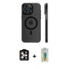 MARSİLYAN™- iPhone 14 Pro Max Kılıf Pusula Minimal Koleksiyonu - Siyah Polymer Nano Ekran Koruyucu + PVD Metal Kamera Lens - TU