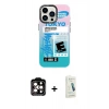 MARSİLYAN™- iPhone 14 Pro Max Kılıf Siluet Çizgi Koleksiyonu - Şeffaf Pasifik Cam Ekran Koruyucu + PVD Metal Kamera Lens - TU