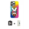 MARSİLYAN™- iPhone 14 Pro Max Kılıf Siluet Çizgi Koleksiyonu - Şeffaf Pasifik Cam Ekran Koruyucu + PVD Metal Kamera Lens - TU
