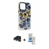 MARSİLYAN™- iPhone 14 Pro Max Kılıf Siluet Çizgi Koleksiyonu - Şeffaf Royal Nano Ekran Koruyucu + Gümüş Raze Metal Kamera Lens
