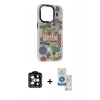 MARSİLYAN™- iPhone 14 Pro Max Kılıf Siluet Çizgi Koleksiyonu - Şeffaf Royal Nano Ekran Koruyucu + PVD Metal Kamera Lens - TU