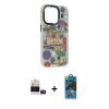 MARSİLYAN™- iPhone 14 Pro Max Kılıf Siluet Çizgi Koleksiyonu - Siyah 18D Cam Ekran Koruyucu + Derin Mor Bilvis Titan Kamera Lens