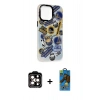 MARSİLYAN™- iPhone 14 Pro Max Kılıf Siluet Çizgi Koleksiyonu - Siyah 18D Cam Ekran Koruyucu + Turuncu PVD Metal Kamera Lens