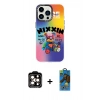MARSİLYAN™- iPhone 14 Pro Max Kılıf Siluet Çizgi Koleksiyonu - Siyah 18D Cam Ekran Koruyucu + Turuncu PVD Metal Kamera Lens