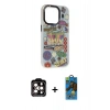 MARSİLYAN™- iPhone 14 Pro Max Kılıf Siluet Çizgi Koleksiyonu - Siyah 18D Cam Ekran Koruyucu + Turuncu PVD Metal Kamera Lens
