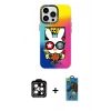MARSİLYAN™- iPhone 14 Pro Max Kılıf Siluet Çizgi Koleksiyonu - Siyah 18D Cam Ekran Koruyucu + Turuncu PVD Metal Kamera Lens