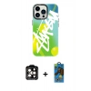 MARSİLYAN™- iPhone 14 Pro Max Kılıf Siluet Çizgi Koleksiyonu - Siyah 18D Cam Ekran Koruyucu + Turuncu PVD Metal Kamera Lens