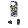 MARSİLYAN™- iPhone 14 Pro Max Kılıf Siluet Çizgi Koleksiyonu - Siyah 360 Mat Full Body Arka Koruyucu + Raze Metal Kamera Lens - GS
