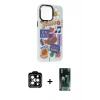 MARSİLYAN™- iPhone 14 Pro Max Kılıf Siluet Çizgi Koleksiyonu - Siyah 360 Mat Full Body Arka Koruyucu + PVD Metal Kamera Lens - TU
