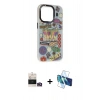 MARSİLYAN™- iPhone 14 Pro Max Kılıf Siluet Çizgi Koleksiyonu - Siyah 3D Antistatik Cam Ekran Koruyucu + Bilvis Titan Kamera Lens - GD