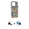 MARSİLYAN™- iPhone 14 Pro Max Kılıf Siluet Çizgi Koleksiyonu - Siyah 3D Antistatik Cam Ekran Koruyucu + Bilvis Titan Kamera Lens - DNMR