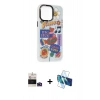 MARSİLYAN™- iPhone 14 Pro Max Kılıf Siluet Çizgi Koleksiyonu - Siyah 3D Antistatik Cam Ekran Koruyucu + Bilvis Titan Kamera Lens - DNMR
