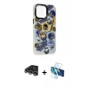 MARSİLYAN™- iPhone 14 Pro Max Kılıf Siluet Çizgi Koleksiyonu - Siyah 3D Antistatik Cam Ekran Koruyucu + Raze Metal Kamera Lens - GS