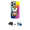 MARSİLYAN™- iPhone 14 Pro Max Kılıf Siluet Çizgi Koleksiyonu - Siyah 3D Antistatik Cam Ekran Koruyucu + Raze Metal Kamera Lens - GS