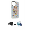 MARSİLYAN™- iPhone 14 Pro Max Kılıf Siluet Çizgi Koleksiyonu - Siyah 3D Antistatik Cam Ekran Koruyucu + Raze Metal Kamera Lens - GS