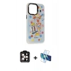 MARSİLYAN™- iPhone 14 Pro Max Kılıf Siluet Çizgi Koleksiyonu - Siyah 3D Antistatik Cam Ekran Koruyucu + Turuncu PVD Metal Kamera Lens