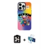 MARSİLYAN™- iPhone 14 Pro Max Kılıf Siluet Çizgi Koleksiyonu - Siyah 3D Antistatik Cam Ekran Koruyucu + Turuncu PVD Metal Kamera Lens
