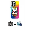 MARSİLYAN™- iPhone 14 Pro Max Kılıf Siluet Çizgi Koleksiyonu - Siyah 3D Antistatik Cam Ekran Koruyucu + Turuncu PVD Metal Kamera Lens