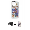 MARSİLYAN™- iPhone 14 Pro Max Kılıf Siluet Çizgi Koleksiyonu - Siyah Bilvis 3D Mat Cam Ekran Koruyucu + Gümüş Raze Metal Kamera Lens