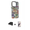 MARSİLYAN™- iPhone 14 Pro Max Kılıf Siluet Çizgi Koleksiyonu - Siyah Bilvis 3D Mat Cam Ekran Koruyucu + Gümüş Raze Metal Kamera Lens