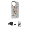MARSİLYAN™- iPhone 14 Pro Max Kılıf Siluet Çizgi Koleksiyonu - Siyah Bilvis 3D Mat Cam Ekran Koruyucu + Gümüş Raze Metal Kamera Lens