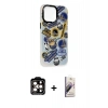 MARSİLYAN™- iPhone 14 Pro Max Kılıf Siluet Çizgi Koleksiyonu - Siyah Bilvis 3D Mat Cam Ekran Koruyucu + PVD Metal Kamera Lens - TU