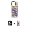 MARSİLYAN™- iPhone 14 Pro Max Kılıf Siluet Çizgi Koleksiyonu - Siyah Bilvis 3D Mat Cam Ekran Koruyucu + PVD Metal Kamera Lens - TU
