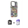 MARSİLYAN™- iPhone 14 Pro Max Kılıf Siluet Çizgi Koleksiyonu - Siyah Bilvis 5in1 3D Magic Cam Ekran Koruyucu + PVD Metal Kamera Lens - TU