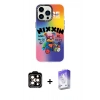 MARSİLYAN™- iPhone 14 Pro Max Kılıf Siluet Çizgi Koleksiyonu - Siyah Bilvis 5in1 3D Magic Cam Ekran Koruyucu + PVD Metal Kamera Lens - TU