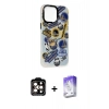 MARSİLYAN™- iPhone 14 Pro Max Kılıf Siluet Çizgi Koleksiyonu - Siyah Bilvis 5in1 3D Magic Cam Ekran Koruyucu + PVD Metal Kamera Lens - TU