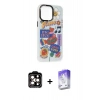 MARSİLYAN™- iPhone 14 Pro Max Kılıf Siluet Çizgi Koleksiyonu - Siyah Bilvis 5in1 3D Magic Cam Ekran Koruyucu + PVD Metal Kamera Lens - TU