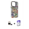 MARSİLYAN™- iPhone 14 Pro Max Kılıf Siluet Çizgi Koleksiyonu - Siyah Bilvis 5in1 3D Magic Cam Ekran Koruyucu + Gold Bilvis Titan Kamera Lens