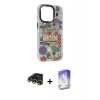 MARSİLYAN™- iPhone 14 Pro Max Kılıf Siluet Çizgi Koleksiyonu - Siyah Bilvis 5in1 3D Magic Cam Ekran Koruyucu + Raze Metal Kamera Lens - GD